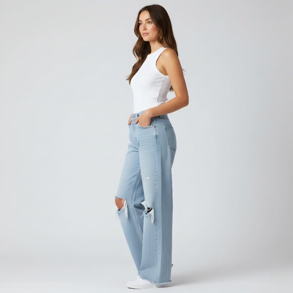 Zara High-Waist Ripped Wide Leg Mom Fit Jeans – Size EUR 34 - Picture 2 of 15